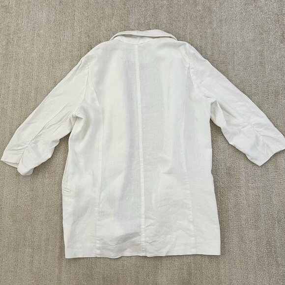 Bar III Linen 3/4 Ruched Sleeve Blazer Open Front Jacket S - Picture 4 of 10